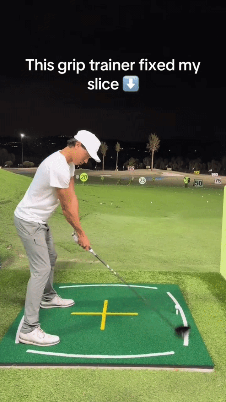 The Grip Trainer in use — pre-round swing practice